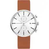 Jacob Jensen Linear horloge Kleur wijzerplaat: wit, Materiaal band: leer