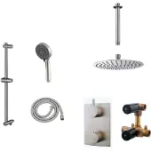 Mueller Ufo RVS thermostatische regendouche 20cm met plafondarm en handdouche op glijstang