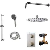 Mueller Ufo RVS thermostatische regendouche 30cm met wandarm en handdouche op glijstang
