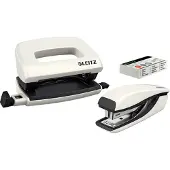Leitz NeXXt Metalen Mini Nietmachine En Perforator Set - Niet Tot 10 Vel - Inclusief Nietjes - Wit - Ideaal Voor Thuiskantoor/Thuiswerkplek