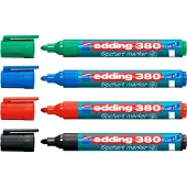 Edding 380/4 S flipovermarker set - zwart, rood, blauw, groen - ronde punt 1,5-3mm - gemaakt voor flipcharts - drukt niet door op papier