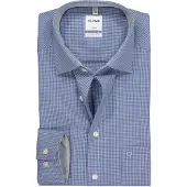 Olymp Luxor Strijkvrij Shirt Blauw Ruit Comfort Fit