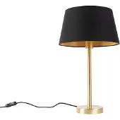 QAZQA Klassieke tafellamp messing met zwarte kap 32 cm - Simplo