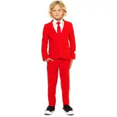 Opposuits kostuum Red Devil felrood Jongens Polyester Reverskraag Effen - maat 98/104