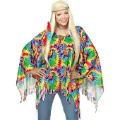 Finidi Psychedelische hippie poncho en hoofdband voor volwassenen