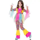 MOM Hippie Girl Costume Roze 5-6 Years Kinderen
