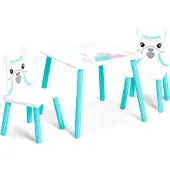 Lama houten tafel met 2 stoelen