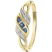 Lucardi 14 Karaat geelgouden ring saffier en diamant