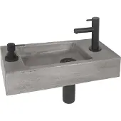Differnz Fonteinset jax kraan en afvoer mat zwart ingebouwde zeeppomp 42x18.5x9 cm beton