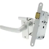 Nemef Loopslot 1255/2 met Beslag - Verzinkt - Inclusief Geëloxeerde Deurkrukken Blokmodel met Patentrozetten - Doornmaat 50 mm - Voor Binnendeur - Kleur Verzinkt