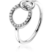 Zinzi zilveren ring 2 ronde vormen verbonden wit ZIR1782