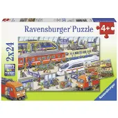 Ravensburger 2 x 24-delig kinderpuzzel, "Drukte op het station", artikelnummer 09191