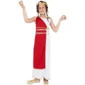 Generique Griekse schone lady jurkje (rood, wit en goud, M (7-9 jaar / 130-143 cm))