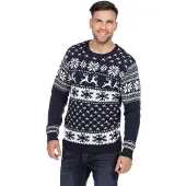 Wilbers Kersttrui blauw classic met rendieren | Maat S |