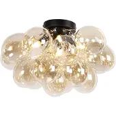 QAZQA Design plafondlamp zwart met amber glas 4-lichts - Uvas