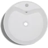 vidaXL Wasbak met overloop, keramiek, rond, wit