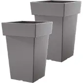 Prosperplast Bloempot Hoog Vierkant Lofly Square 19x19x29cm STEENGRIJS Prosperplast / 2 STUKS ! /