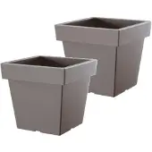 Prosperplast Bloempot Vierkant Lofly Low 24x24x22cm STEENGRIJS Prosperplast / 2 STUKS ! /