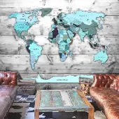 Karo-art Fotobehang - Wereldkaart blauwe continenten