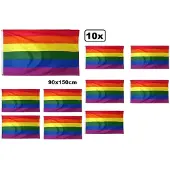 Thema party 10x Vlag regenboog 90x150 cm