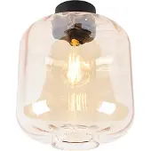 QAZQA Design plafondlamp zwart met amber glas - Qara