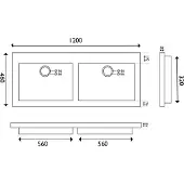 Wiesbaden B dubbele meubelwastafel 120x46x5 zonder kraangaten hardsteen zwart