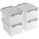 Curver Handy+ Opbergbox - 15L - 4 stuks - Transparant met deksel