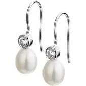 Trendjuwelier huiscollectie Oorhangers Franse Haak Parel En Zirkonia Zilver Gerhodineerd Glanzend 24.5 mm x 7.5 mm