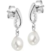 Trendjuwelier huiscollectie Oorhangers Parel En Zirkonia Zilver Gerhodineerd Glanzend 21 mm x 7 mm