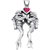 MOOYE ® - Collectie Zilveren Duik buddypaar met rood hart kettinghanger