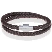 Memphis leren wrap armband Donkerbruin Zilver-19cm