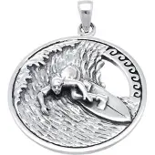 MOOYE ® - Collectie Zilveren Golfsurfer rond kettinghanger