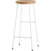 HAY Barstoel Cornet Cream White Powder Coated Steel Base H75 Oiled Solid Oak Seat