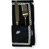 Melli mello - Servetten Zwart 2 Stuks - Katoen - 42x42 cm - Gouden Rand - Luxe Design