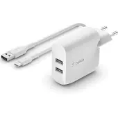 Belkin Oplader met 2 Usb A Poorten 12W + Usb C Kabel 1m Kunststof