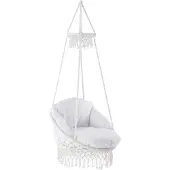VIVERE Polyester Macrame Deluxe Stoel met Franje - Off White Wit