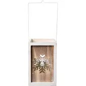 Clayre & Eef Waxinelichthouder | 15*15*23 cm | Wit | Hout / glas | sneeuwvlok | | 6H1496XL