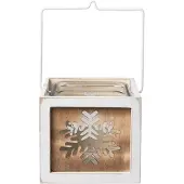 Clayre & Eef Waxinelichthouder | 15*14*13 cm | Wit | Hout / glas | sneeuwvlok | | 6H1496L