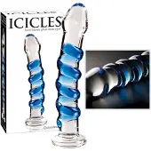 Icicles Glazen Dildo met Opvallende Blauwe Groeven