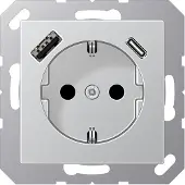 JUNG A500 Dubbele USB Wandcontactdoos Met Kindbeveiliging (Europese Stekkerdoos) - A1520-15CAAL