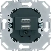 Hager Berker USB-laadstopcontact 230V, model 260205, 2 voudig, 3.0A, rechthoekig, met bevestigingsring, antracietkleurig