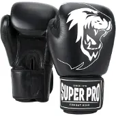 Super Pro Combat Gear Warrior Lederen (Kick)Bokshandschoenen - Zwart/Wit - 12 oz
