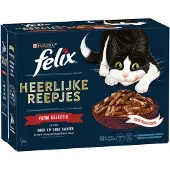 Felix 4x Kattenvoer Nat Heerlijke Reepjes Farm Selectie 12 x 80 gr