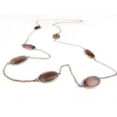 Sophie Zilveren halsketting halssnoer collier Model Oval met bruine stenen