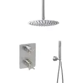 Mueller Cross inbouw regendouche met plafond arm en hoofddouche 20cm RVS look