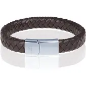 Memphis gevlochten leren armband Bruin Zilver-19cm