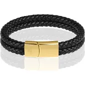 Memphis dubbele leren armband Zwart Goud-18cm