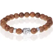 Memphis Bruine houten kralen armband zilverkleurige Buddha