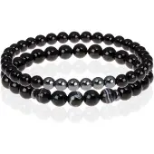 Memphis kralen armband Onyx met wit gestreept natuursteen