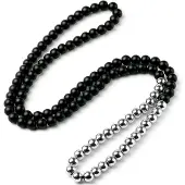 Memphis kralen ketting Heren Onyx Hematiet Zwart Zilverkleurig- 85cm